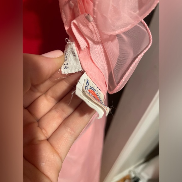 Vintage 70s Blush Pink Organza Ruffled Sleeve Bridal / Prom Formal Gown - Picture 9 of 16